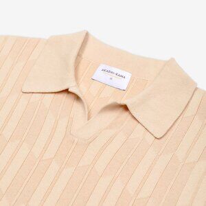 Cream Knit Polo Tan Beige Shirt Japanese Pattern